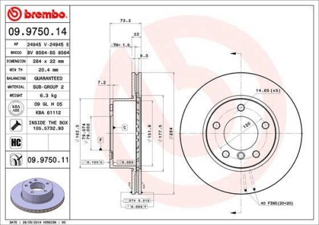 Гальмівний диск BREMBO 09.9750.11