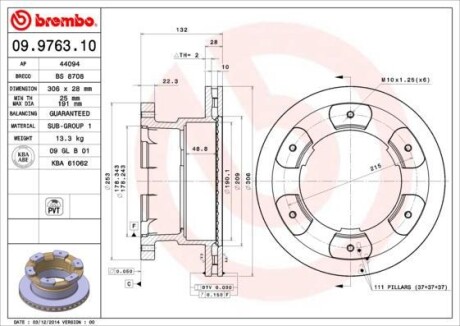 Тормозной диск BREMBO 09.9763.10