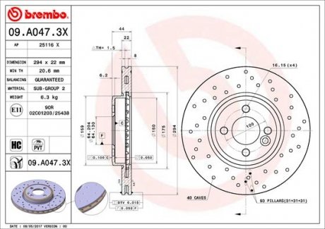 Тормозной диск BREMBO 09.A047.3X