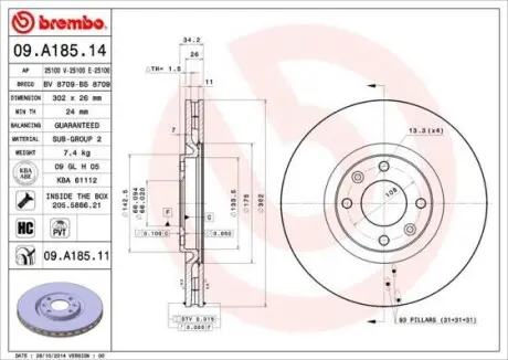 Тормозной диск BREMBO 09.A185.14