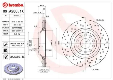 Тормозной диск BREMBO 09.A200.1X