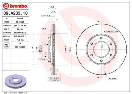 Гальмівний диск BREMBO 09.A203.10