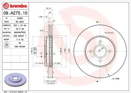 Тормозной диск BREMBO 09.A275.10