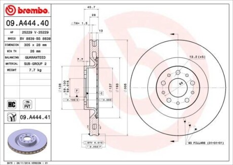 Тормозной диск BREMBO 09.A444.40