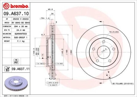 Тормозной диск BREMBO 09.A637.10