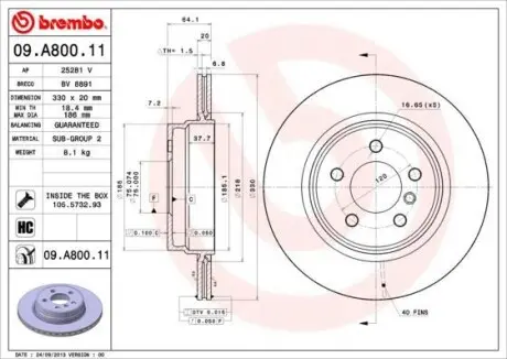Тормозной диск BREMBO 09.A800.11