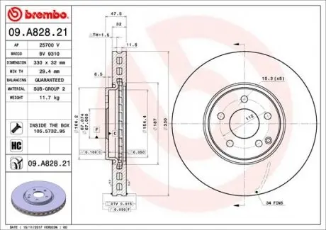 Тормозной диск BREMBO 09.A828.21