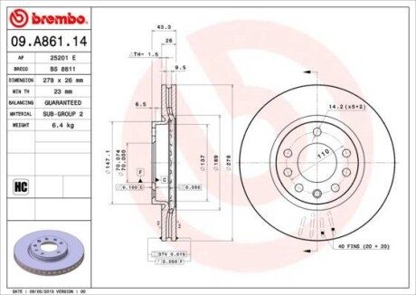 Тормозной диск BREMBO 09.A861.14