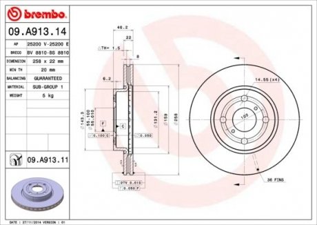 Тормозной диск BREMBO 09.A913.11