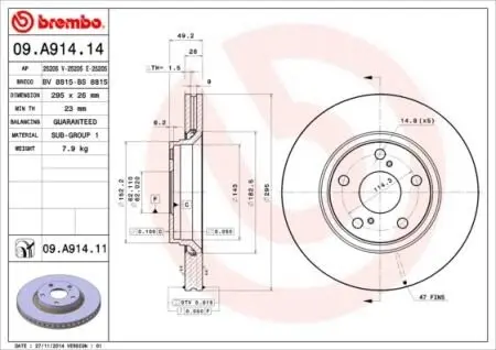 Тормозной диск BREMBO 09.A914.14