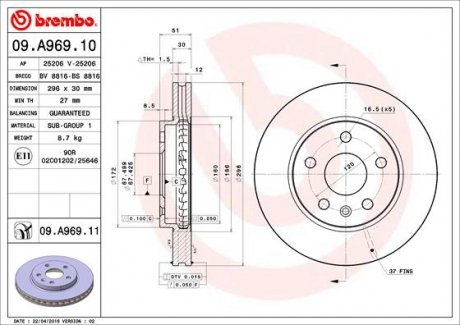 Гальмівний диск BREMBO 09.A969.11