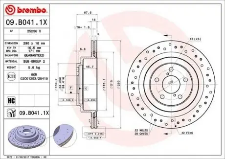Гальмівний диск BREMBO 09.B041.1X
