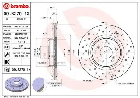 Гальмівний диск BREMBO 09.B270.1X
