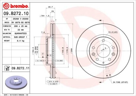 Диск тормозной MAZDA 6 передн. (выр-во) BREMBO 09.B272.10