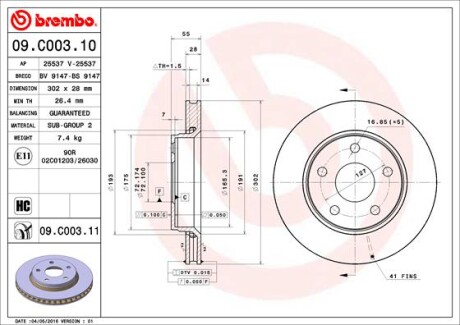 Тормозной диск BREMBO 09.C003.11