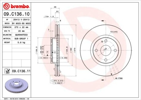 Гальмівний диск BREMBO 09.C136.11