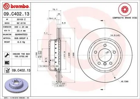Тормозной диск BREMBO 09.C402.13