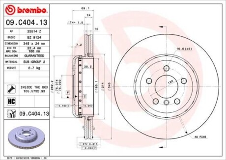 Тормозной диск BREMBO 09.C404.13