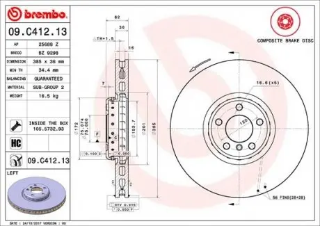 Тормозной диск BREMBO 09.C412.13