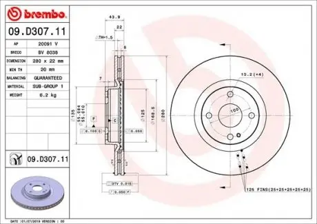 Тормозной диск BREMBO 09.D307.11