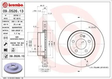 Тормозной диск BREMBO 09.D526.13
