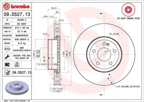 Тормозной диск BREMBO 09.D527.13