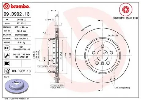 Тормозной диск BREMBO 09D90213