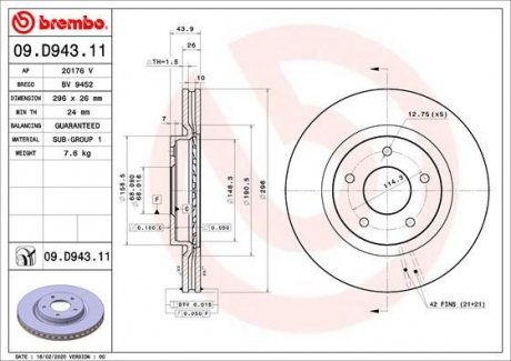 Тормозной диск BREMBO 09.D943.11