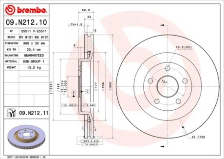 Гальмівний диск BREMBO 09.N212.11