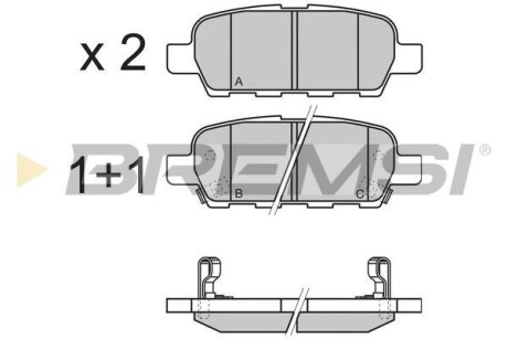 Гальмівні колодки зад. Qashqai/X-Trail 07- (39x105,4x13,7) BREMSI BP3351