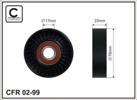 Ролик натяжителя поликлинового ремня (17x76x22) Hyundai Kia 2.9 99- CAFFARO 02-99