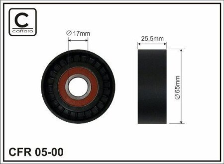 Ролик натяжителя поликлинового ремня (отдельно) (17x65x25.5) Fiat PSA 95-11 CAFFARO 05-00