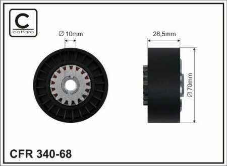 Натяжной ролик поликлинового ремня (10x70x28) PSA 1.1-1.6 96- CAFFARO 34068