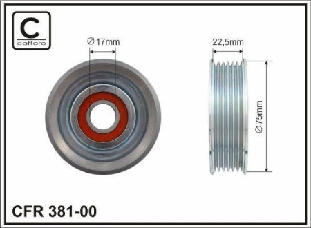 Ролик поликлинового ремня (отдельно ребристый)(17x75x23) Mazda 03-09 CAFFARO 38100