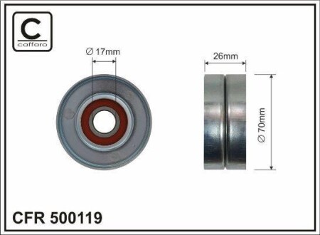 Ролик натяжителя поликлинового ремня (17x70x26) Chrysler Jeep 2.5/2.8CRD 00-08 CAFFARO 500119