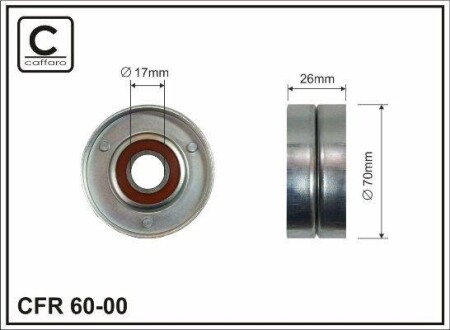 Ролик натяжителя поликлинового ремня (17x70x26) (железный) GM 1.2-2.4 88- CAFFARO 60-00