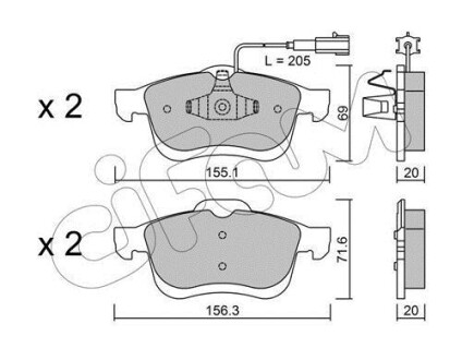 Тормозные колодки пер. Doblo 10- (диск 305mm)(155.2x69.08x20.3) CIFAM 822-824-1