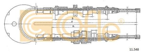 Трос ручного тормоза 3310/865+962mm Ford Sierra 82-89 COFLE 11.548