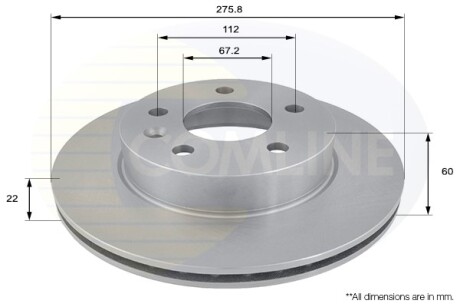 - Диск гальмівний вентильований з покриттям COMLINE ADC1608V