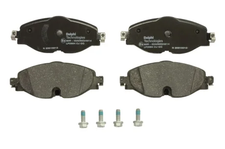 Комплект гальмівних колодок передн, AUDI A1, A3, Q2, Q3, TT FORD TOURNEO CONNECT V761 NADWOZIE WIELKO, TRANSIT CONNECT V761/MINIVAN SEAT ATECA, LEON, LEON SC 1.0-Electric 01.11- Delphi LP3584