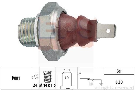 Датчик давления масла (M14x1.5) (ключ на 24) (0.3 бара) Peugeot Renault 77-03 EPS 1.800.023