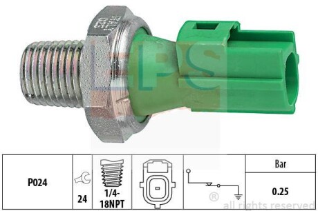 Датчик давления масла (0.25 бара) (зеленый) (1 pin) Ford Land Rover Mazda Volvo EPS 1.800.146