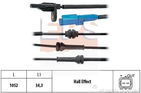Датчик ABS передн. С3 ||, C3 Picasso, C4 Cactus, DS3 EPS 1.960.025