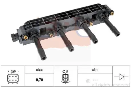OPEL котушка запалювання Astra G, Vectra B/C,Zafira A 1.4/1.6 98- EPS 1.970.399