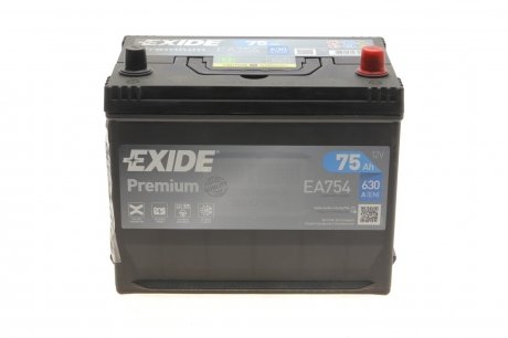 Акумуляторна батарея 75Ah/630A (270x172x222/+R/B01) Premium Азія EXIDE EA754