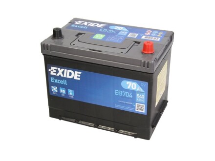 Аккумуляторная батарея 70Ah/540A (270x173x222/+R/B9) Excell Азия EXIDE EB704