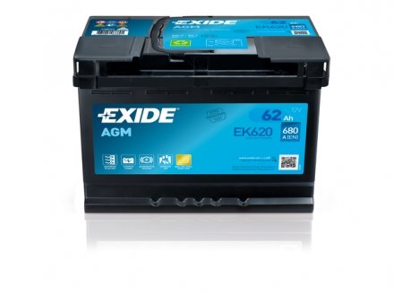 Аккумулятор 62Ah-12v AGM (242х175х190), R, EN680 EXIDE EK620