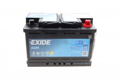 Аккумуляторная батарея 72Ah/760A (278x175x190/+R/B13) (Start-Stop AGM) EXIDE EK720