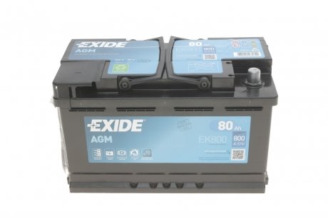 Аккумуляторная батарея 80Ah/800A (315x175x190/+R/B13) (Start-Stop AGM) (аналог EK820) EXIDE EK800