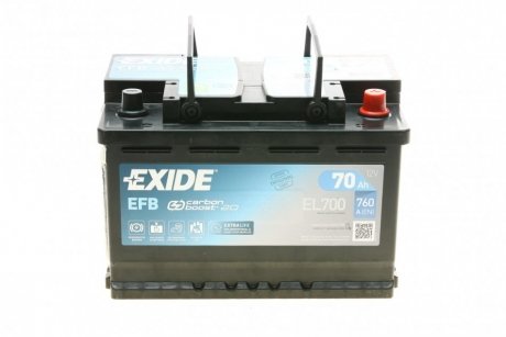 Аккумуляторная батарея 70Ah/760A (278x175x190/+R/B13) (Start-Stop EFB) EXIDE EL700